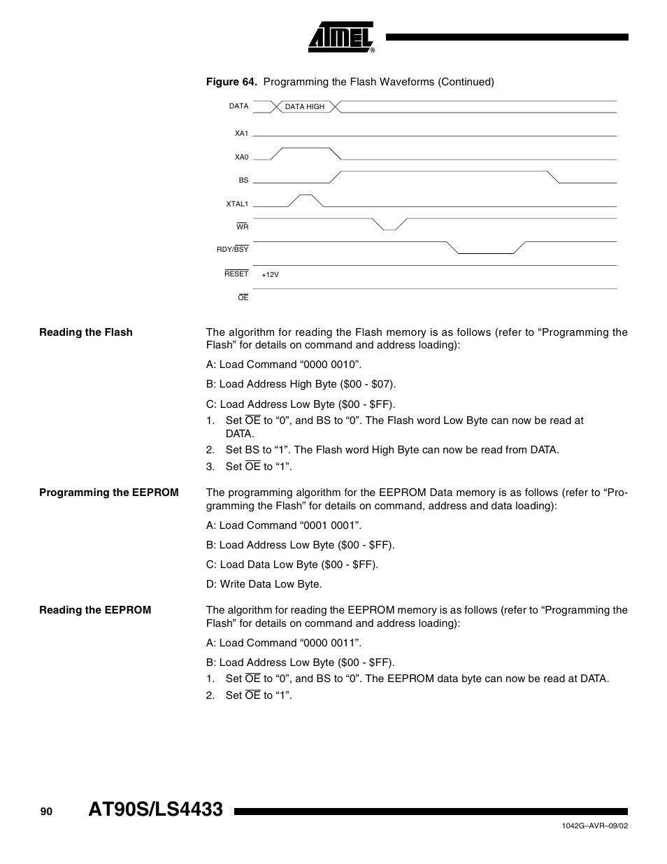 Reading the flash, Programming the eeprom, Reading the eeprom | Rainbow Electronics AT90LS4433 User Manual | Page 90 / 125