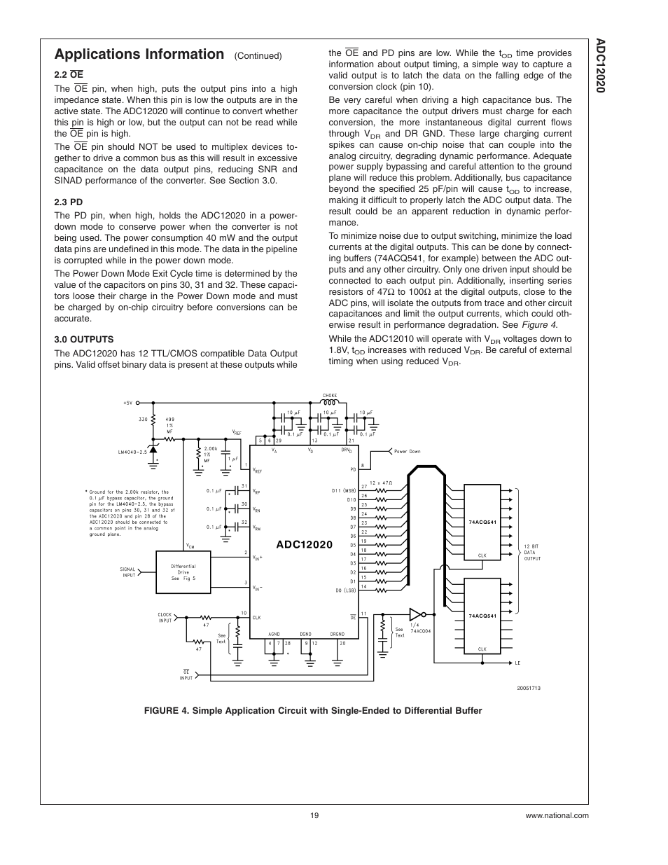 2 oe, 3 pd, 0 outputs | Applications information | Rainbow Electronics ADC12020 User Manual | Page 19 / 23