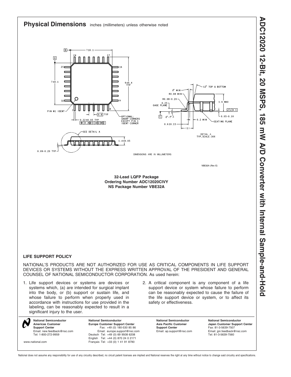 Physical dimensions | Rainbow Electronics ADC12020 User Manual | Page 23 / 23