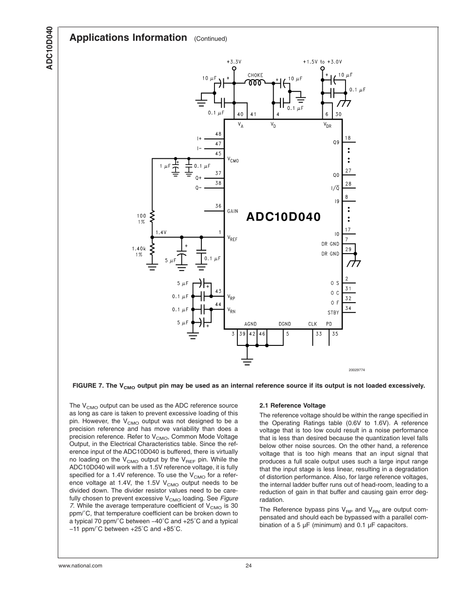 1 reference voltage, Applications information | Rainbow Electronics ADC10D040 User Manual | Page 24 / 28