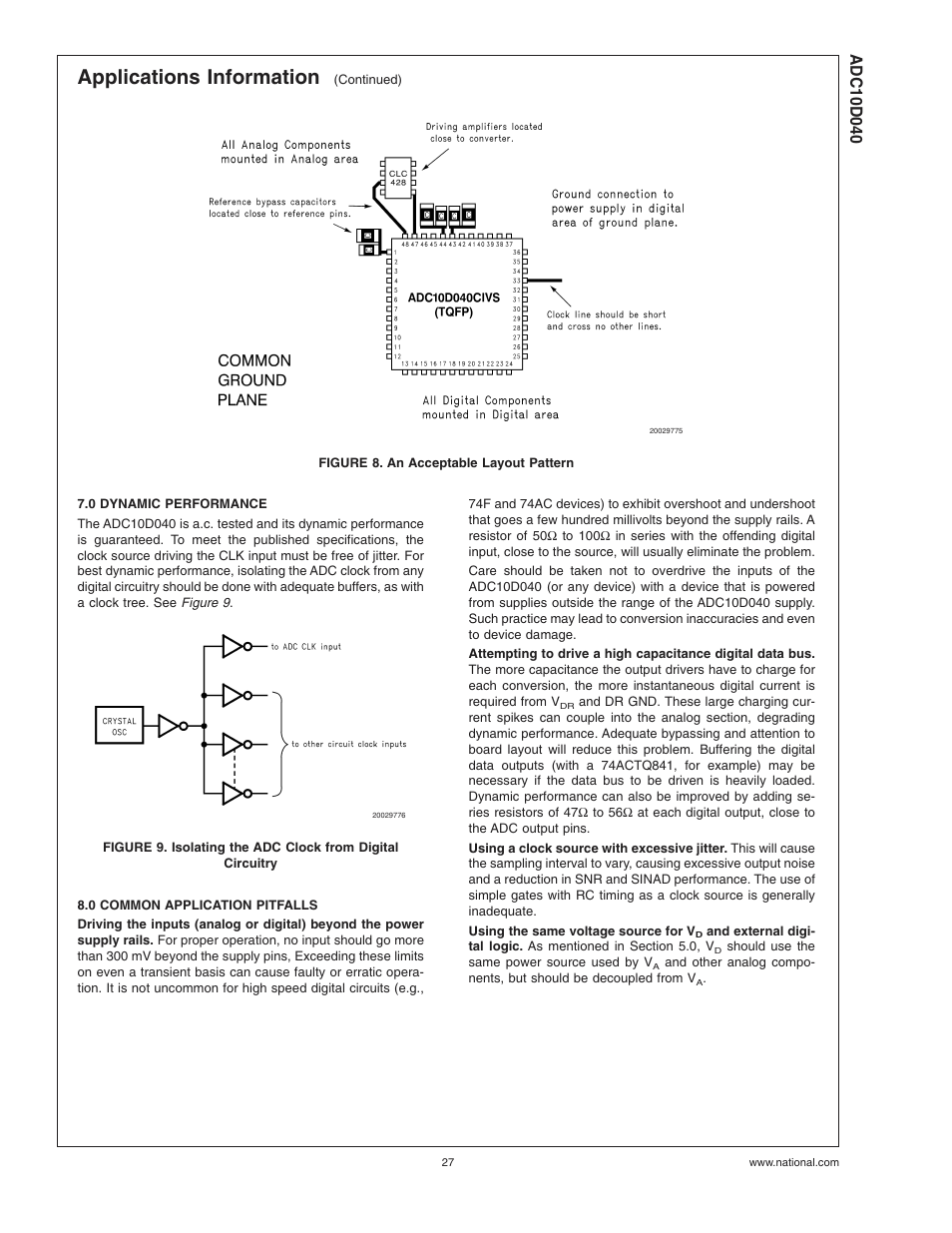 Figure 8. an acceptable layout pattern, 0 dynamic performance, 0 common application pitfalls | Applications information | Rainbow Electronics ADC10D040 User Manual | Page 27 / 28