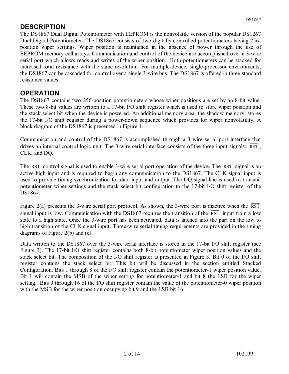 Description, Operation | Rainbow Electronics DS1867 User Manual | Page 2 / 14