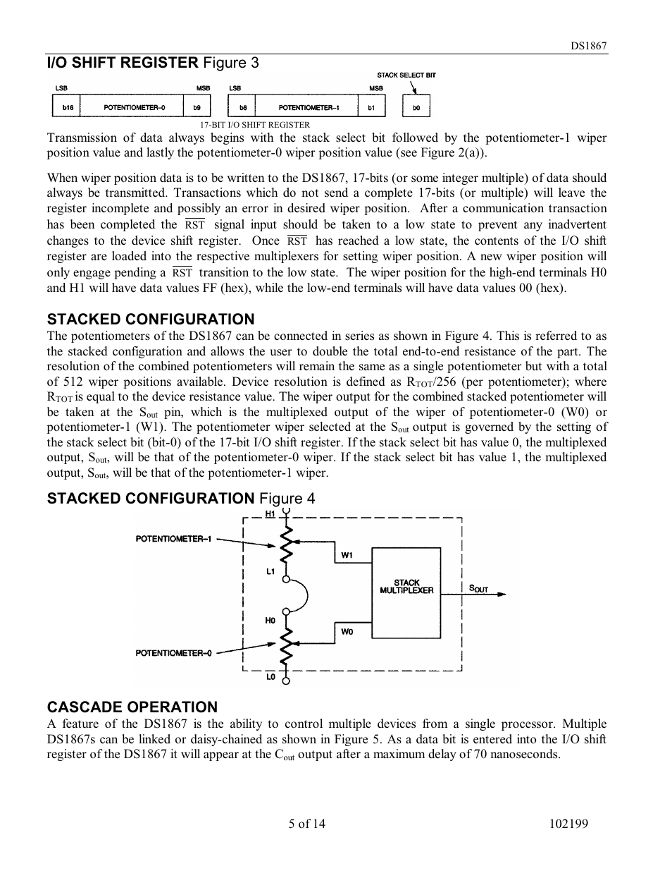 I/o shift register figure 3, Stacked configuration, Stacked configuration figure 4 cascade operation | Rainbow Electronics DS1867 User Manual | Page 5 / 14