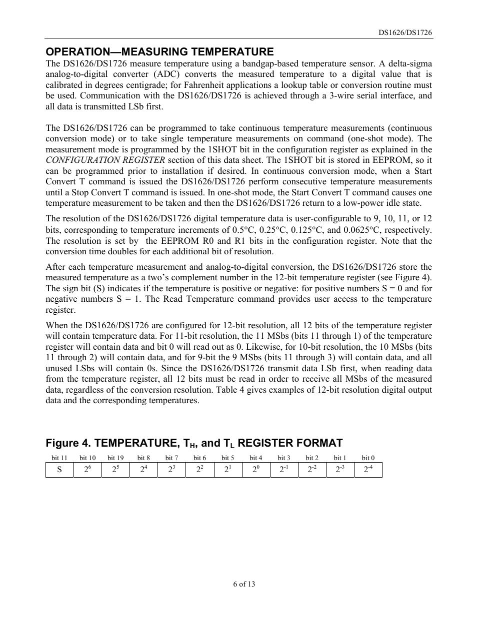 Operation—measuring temperature, Figure 4. temperature, t, And t | Register format | Rainbow Electronics DS1726 User Manual | Page 6 / 13