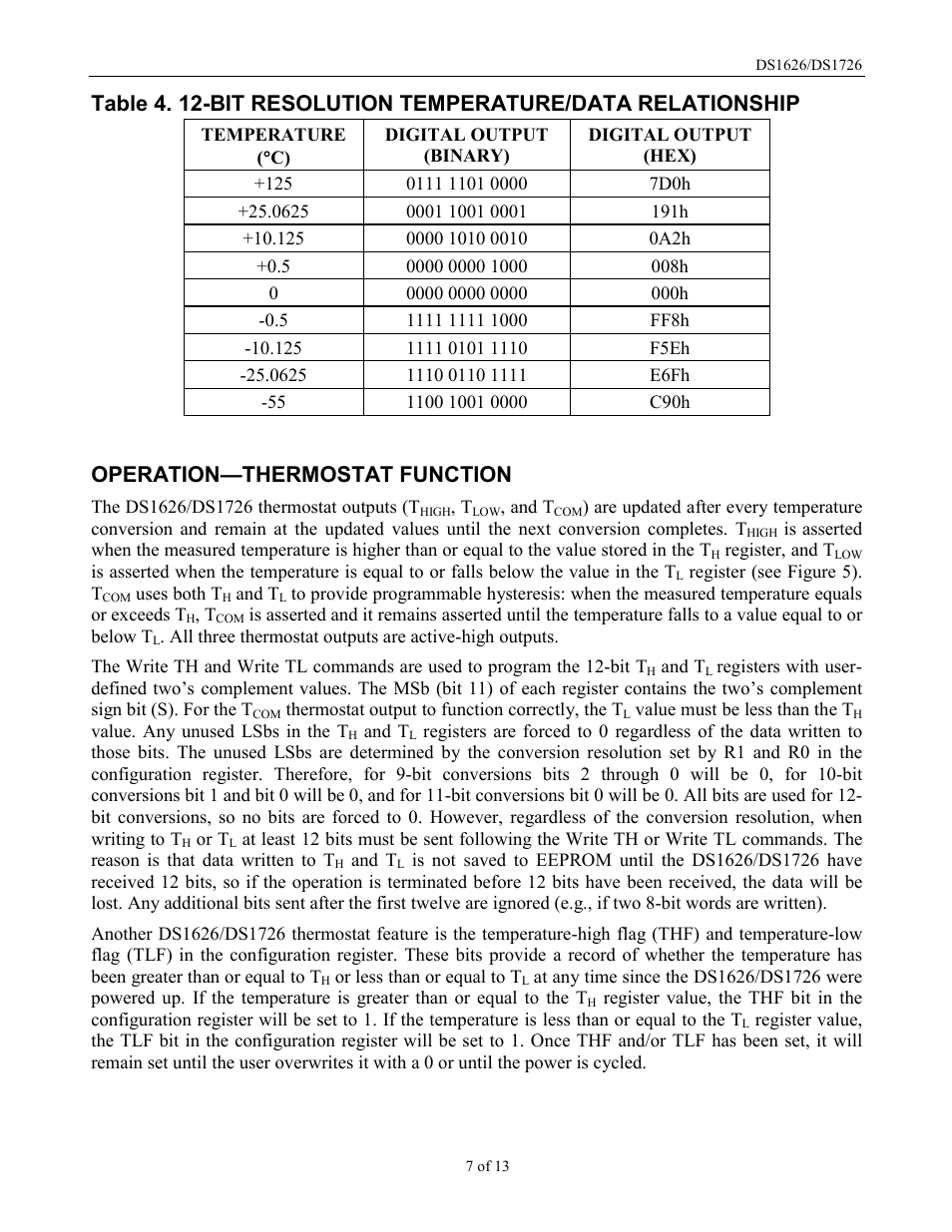 Operation—thermostat function | Rainbow Electronics DS1726 User Manual | Page 7 / 13
