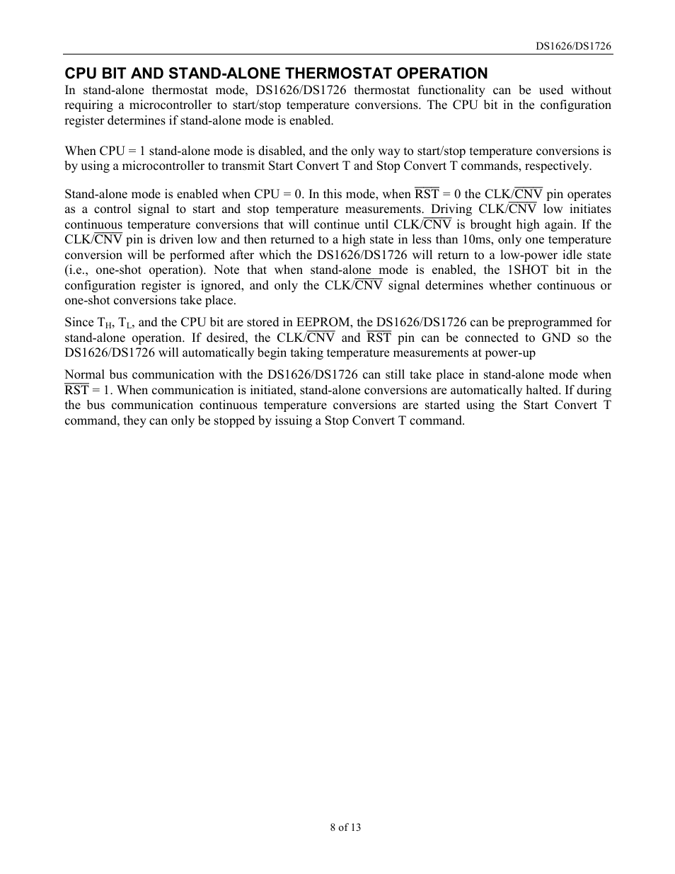 Cpu bit and stand-alone thermostat operation | Rainbow Electronics DS1726 User Manual | Page 8 / 13