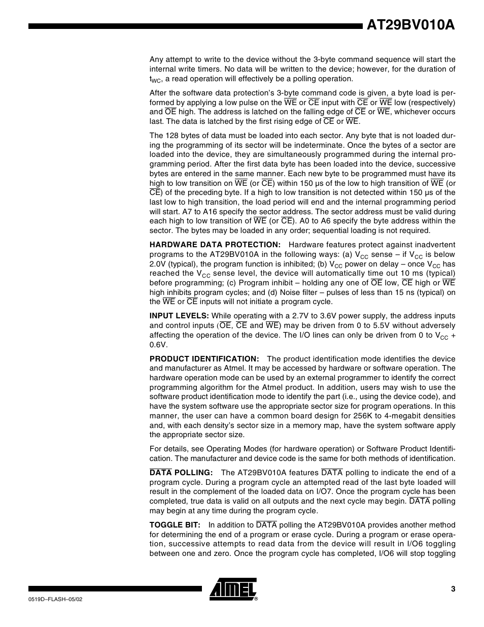 Rainbow Electronics AT29BV010A User Manual | Page 3 / 15