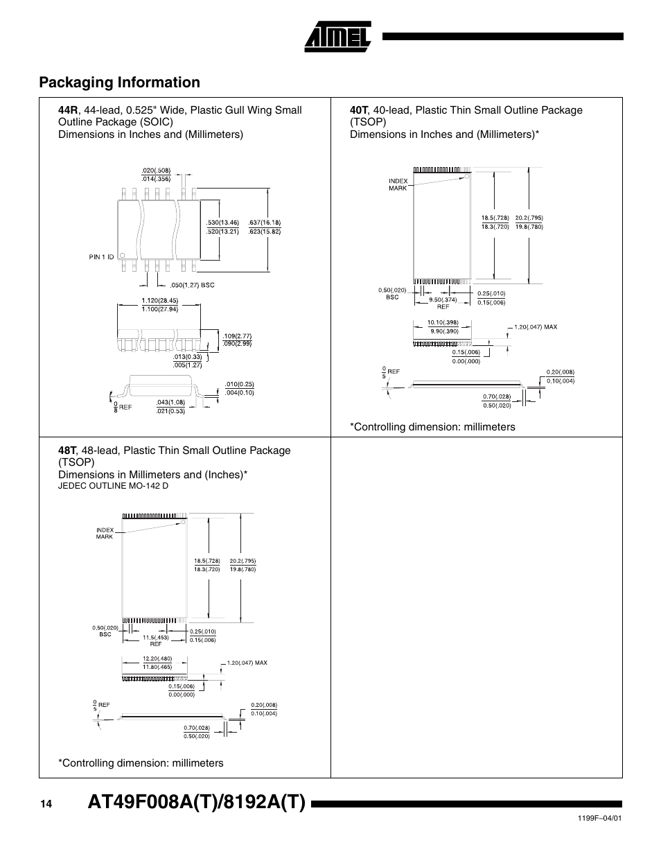 Packaging information | Rainbow Electronics AT49F8192AT User Manual | Page 14 / 15