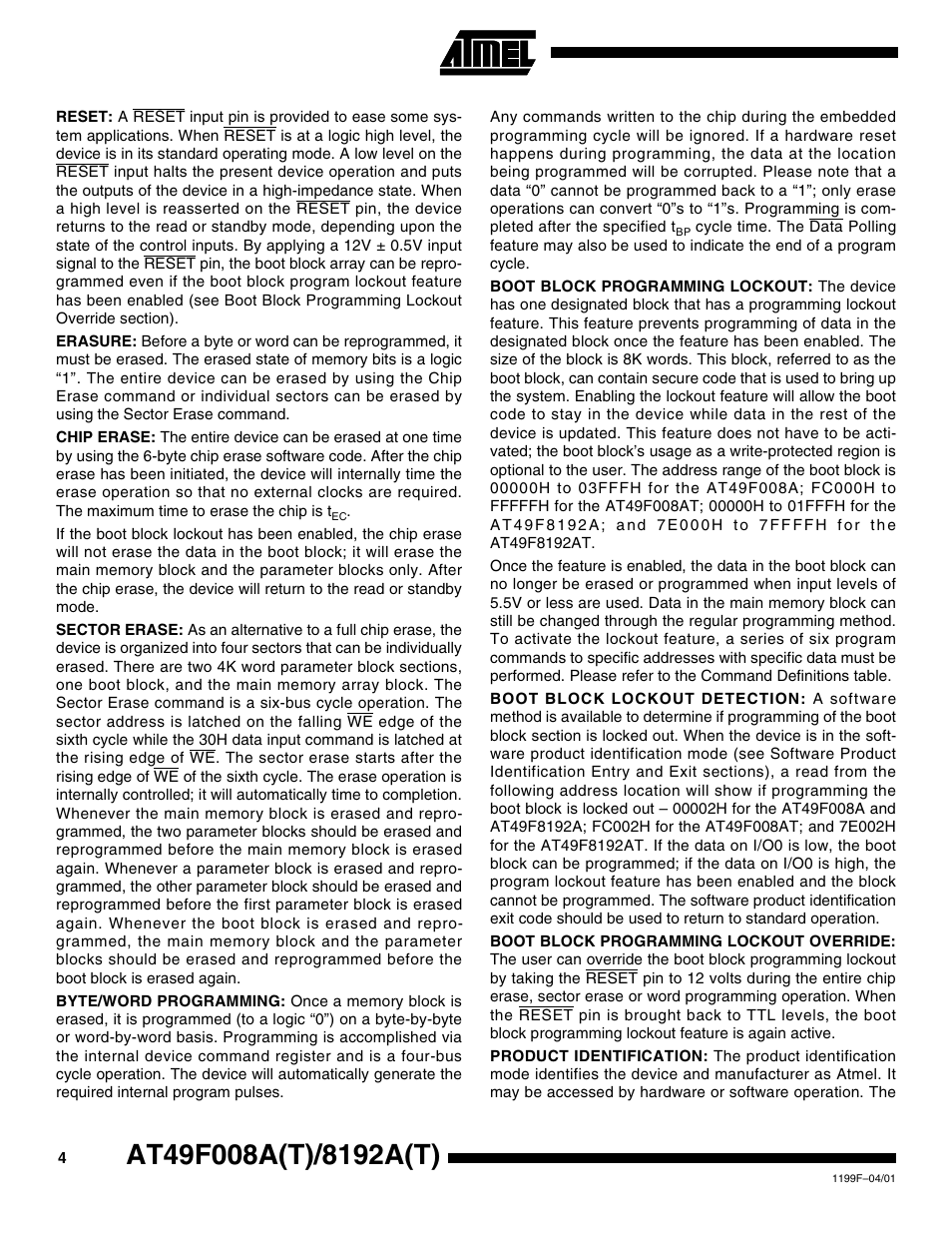 Rainbow Electronics AT49F8192AT User Manual | Page 4 / 15