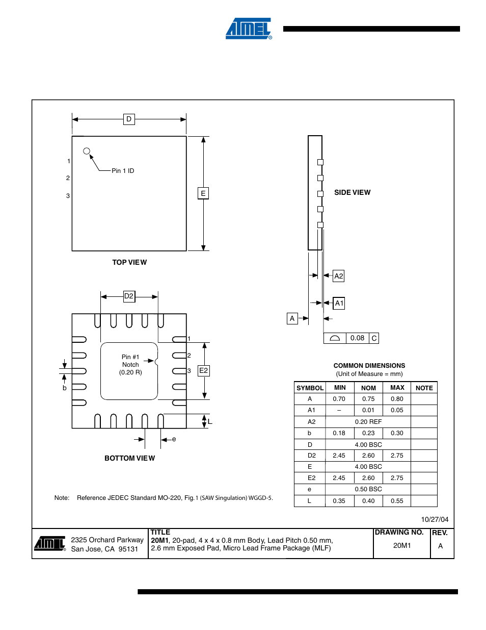 Packaging information, 1 20m1, Attiny43u | Rainbow Electronics ATtiny43U User Manual | Page 172 / 182