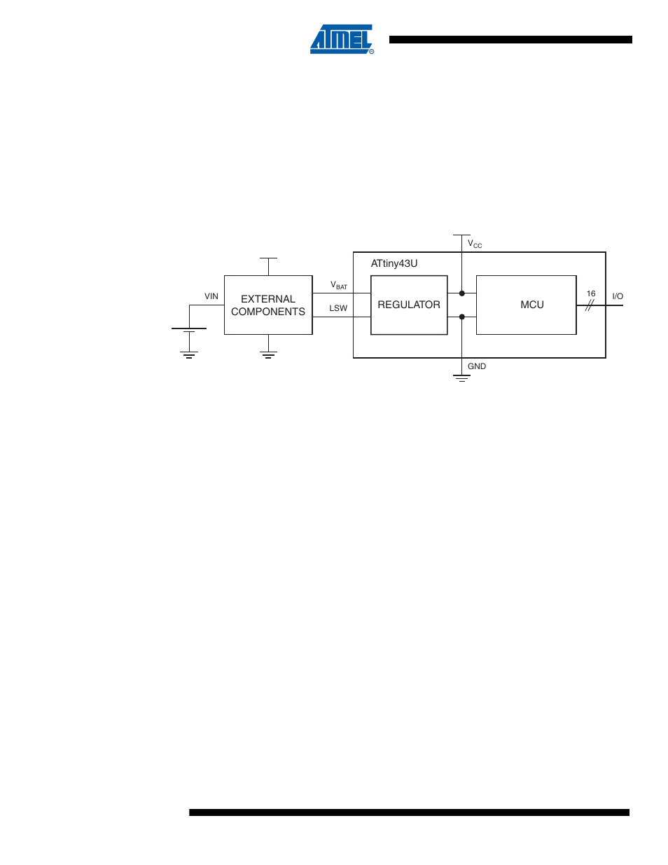 Power supply and on-chip boost converter, 1 overview, Attiny43u | Rainbow Electronics ATtiny43U User Manual | Page 36 / 182