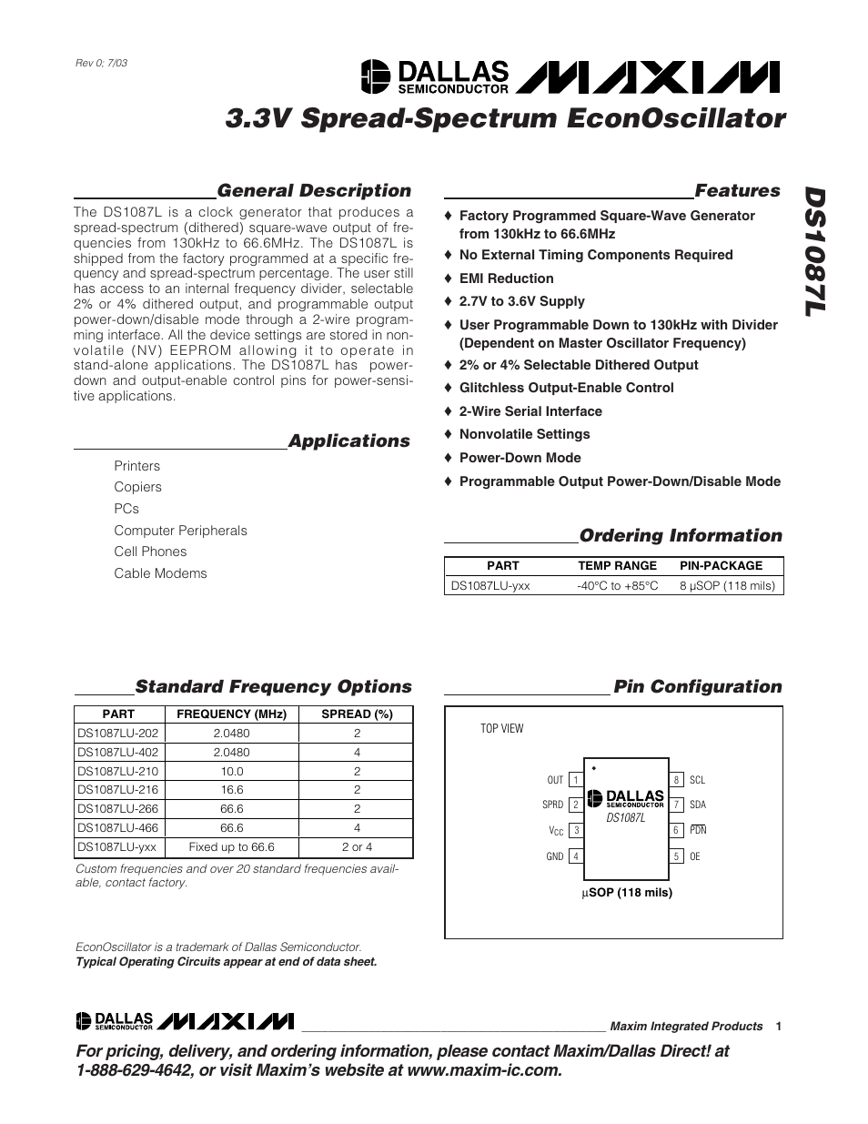 Rainbow Electronics DS1087L User Manual | 12 pages