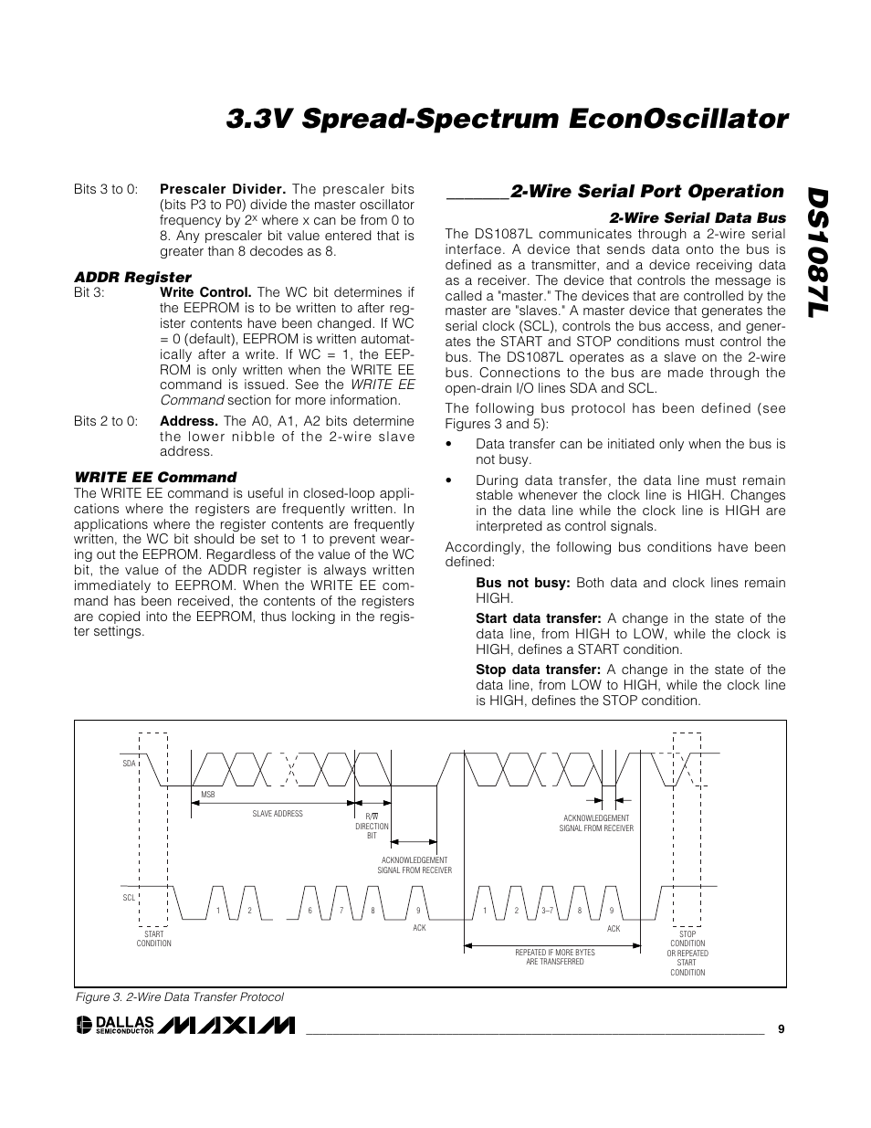 Wire serial port operation, Addr register, Write ee command | Wire serial data bus | Rainbow Electronics DS1087L User Manual | Page 9 / 12