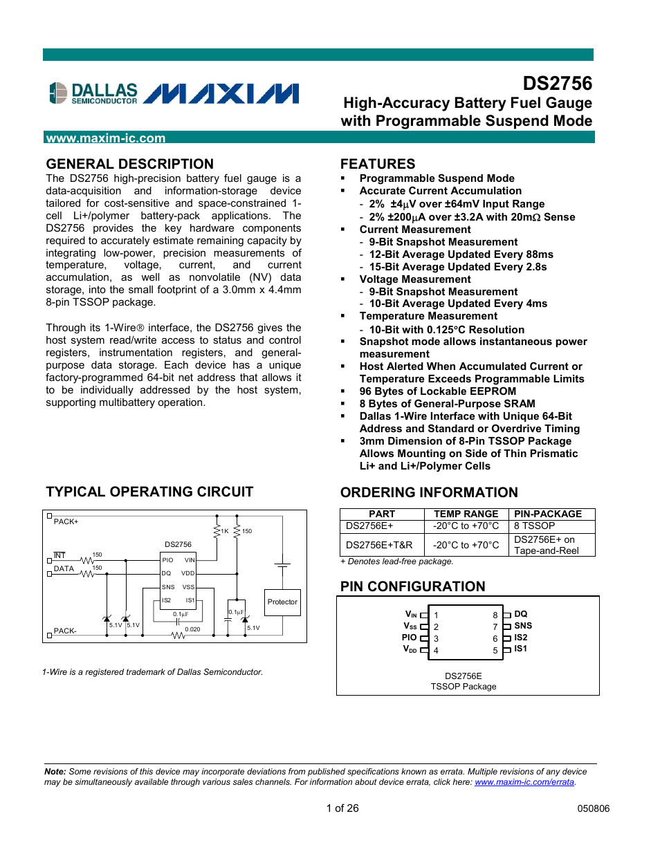 Rainbow Electronics DS2756 User Manual | 26 pages