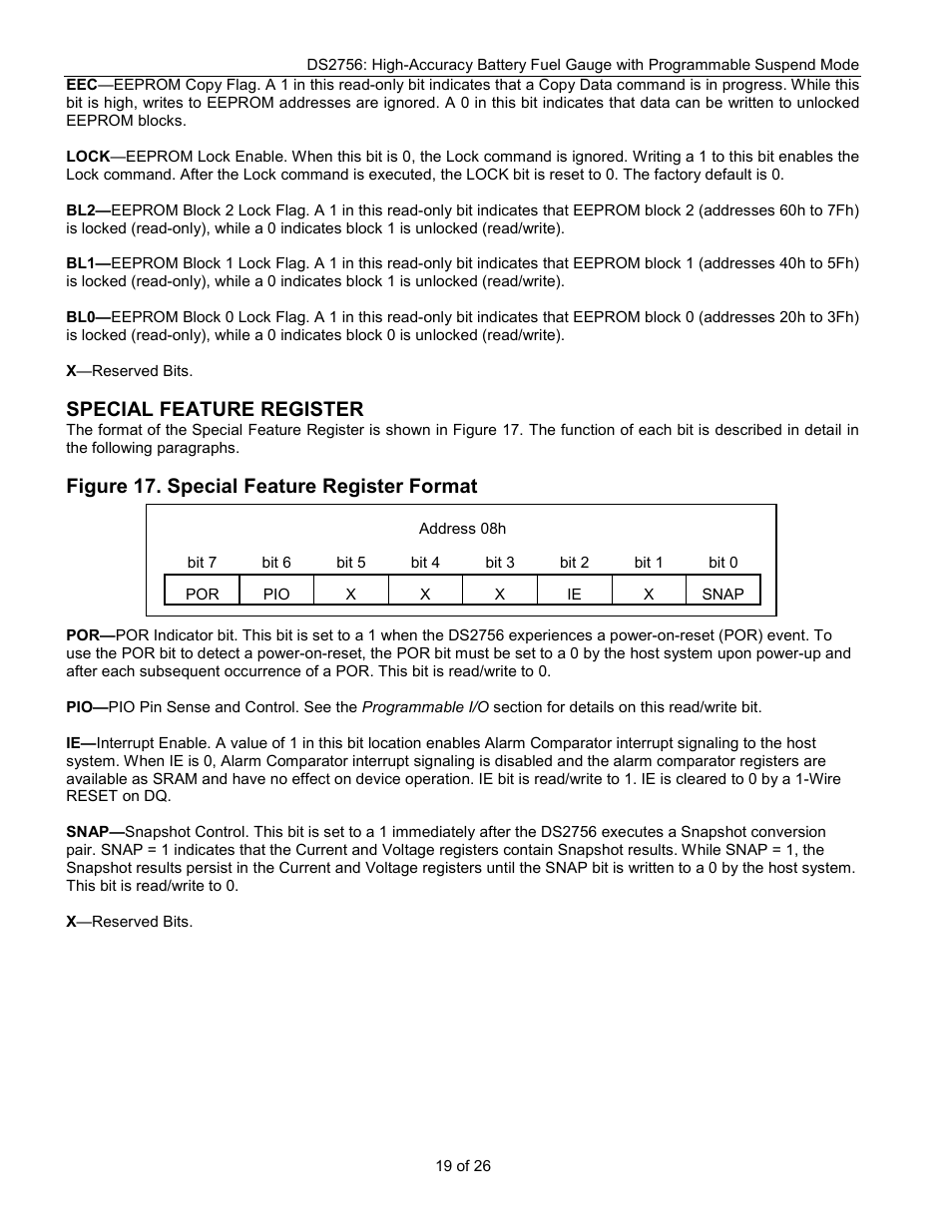 Special feature register, Figure 17. special feature register format | Rainbow Electronics DS2756 User Manual | Page 19 / 26