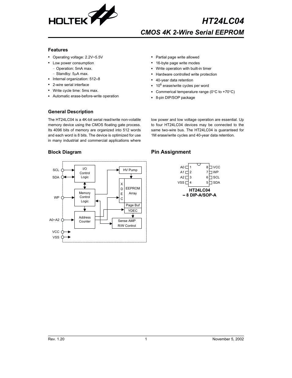 Rainbow Electronics HT24LC04 User Manual | 11 pages