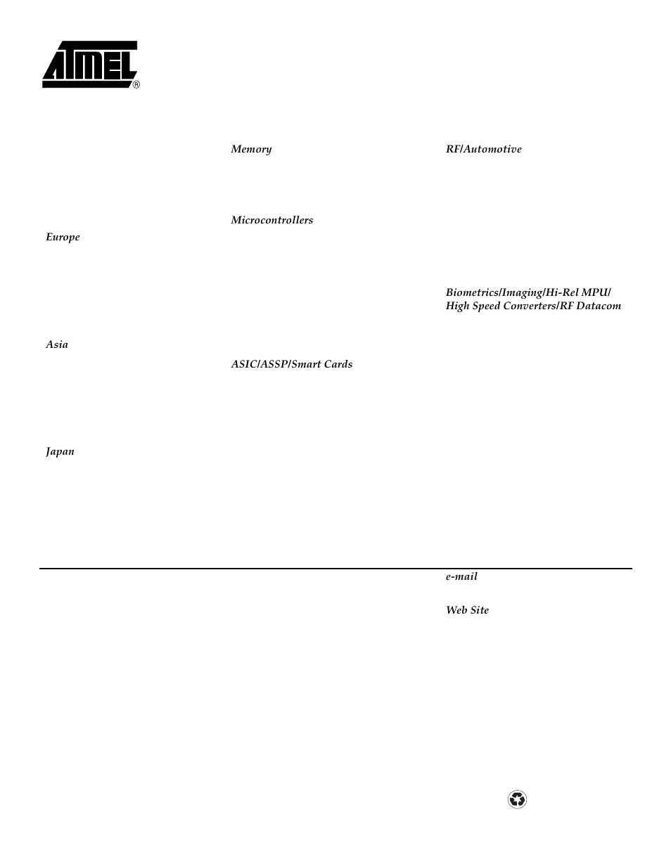 Atmel corporation atmel operations, Regional headquarters | Rainbow Electronics ATtiny2313 User Manual | Page 211 / 211