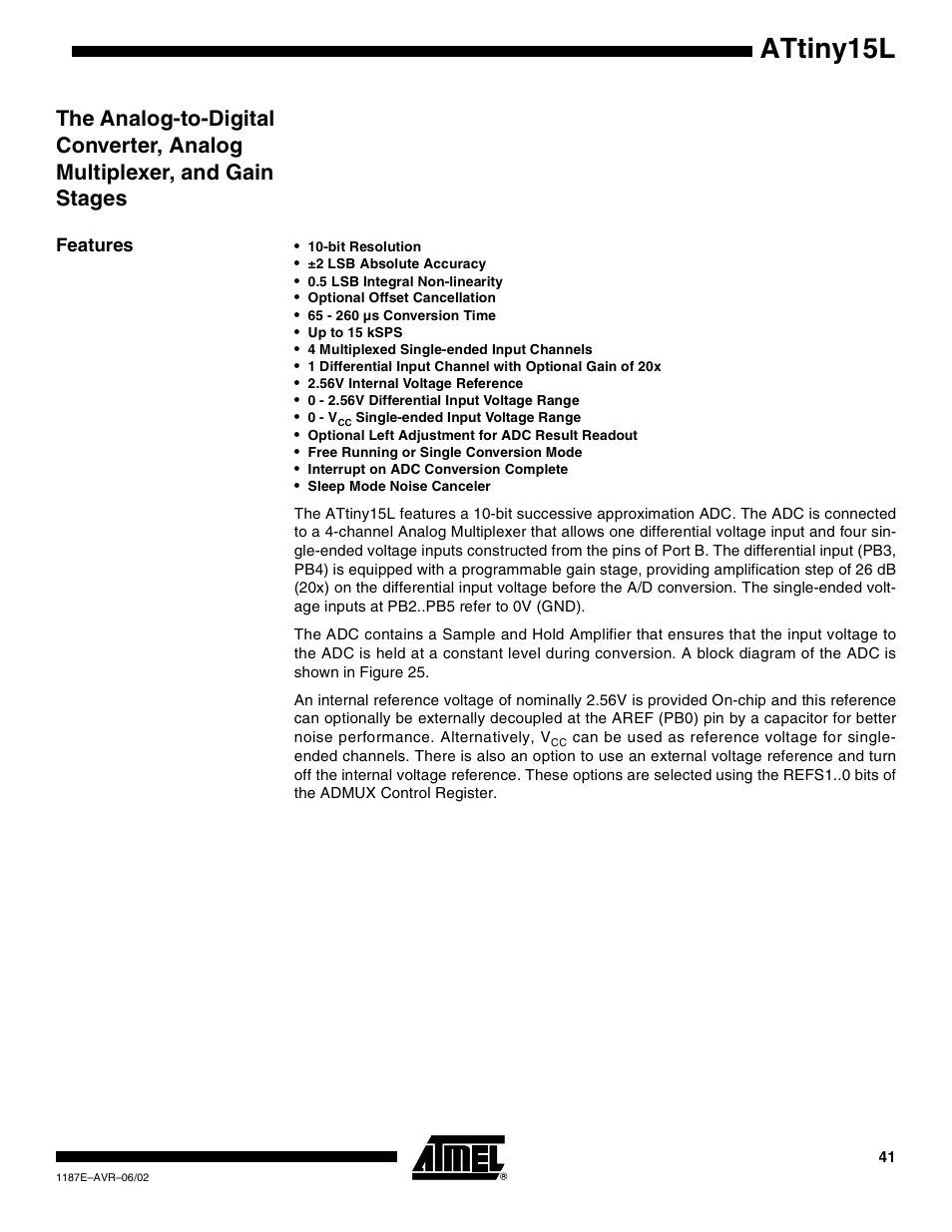 Features, Attiny15l | Rainbow Electronics ATtiny15L User Manual | Page 41 / 83