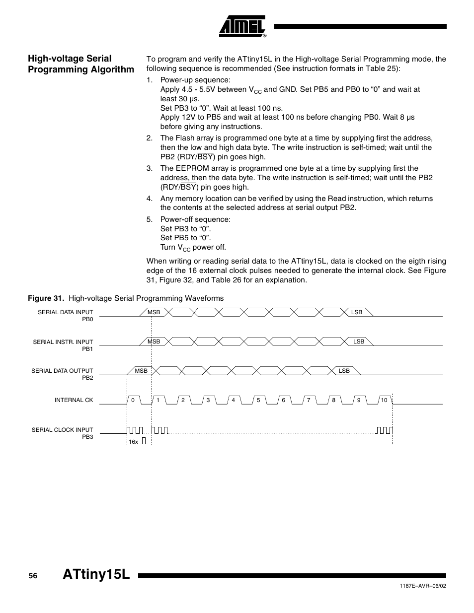 High-voltage serial programming algorithm, Attiny15l | Rainbow Electronics ATtiny15L User Manual | Page 56 / 83