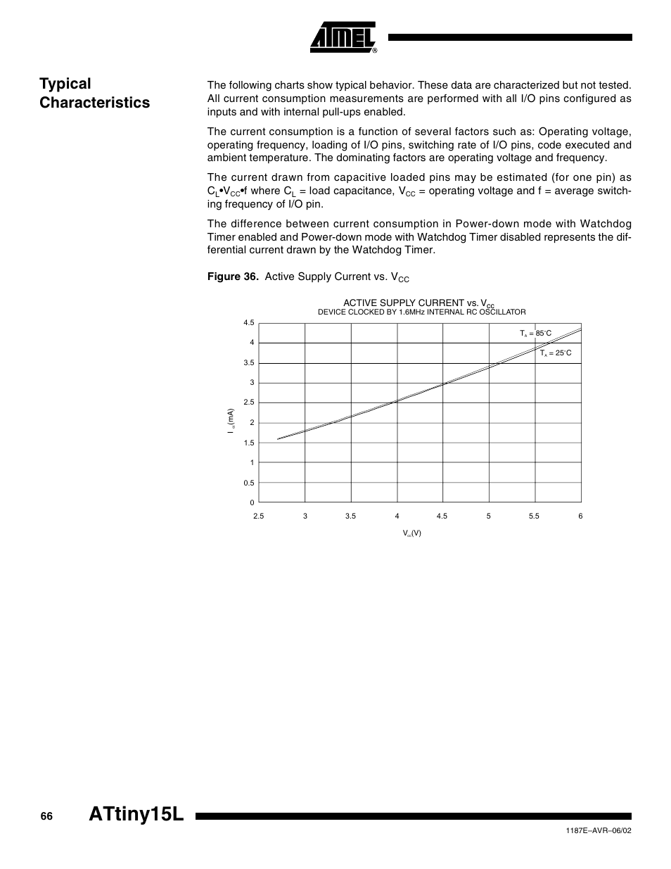 Typical characteristics, Attiny15l, F where c | Load capacitance, v | Rainbow Electronics ATtiny15L User Manual | Page 66 / 83