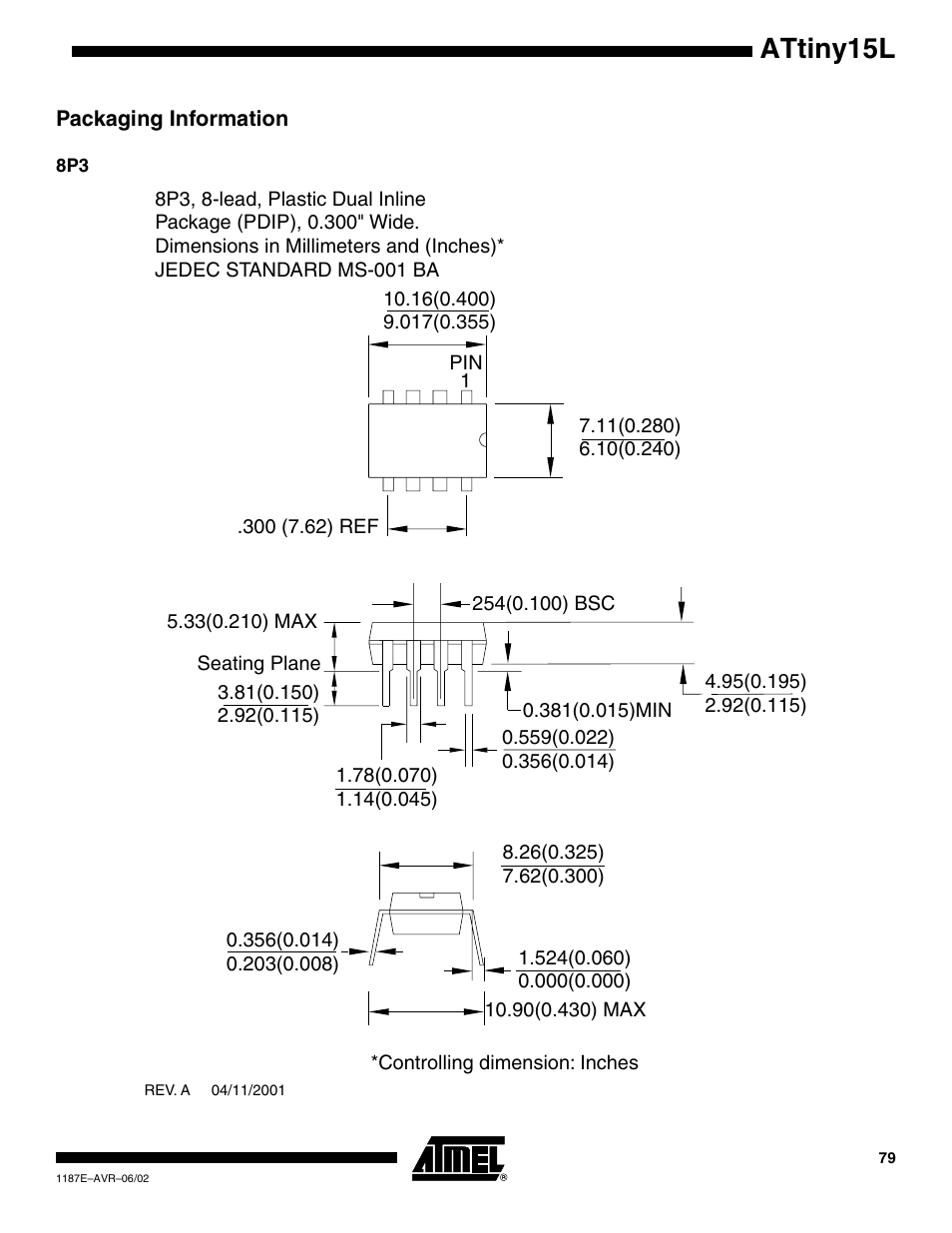 Packaging information, Attiny15l | Rainbow Electronics ATtiny15L User Manual | Page 79 / 83