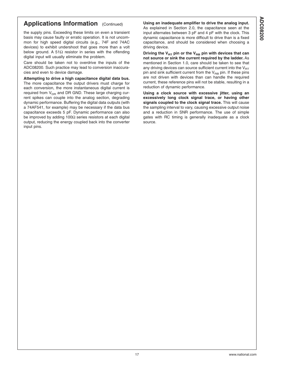 Applications information | Rainbow Electronics ADC08200 User Manual | Page 17 / 18