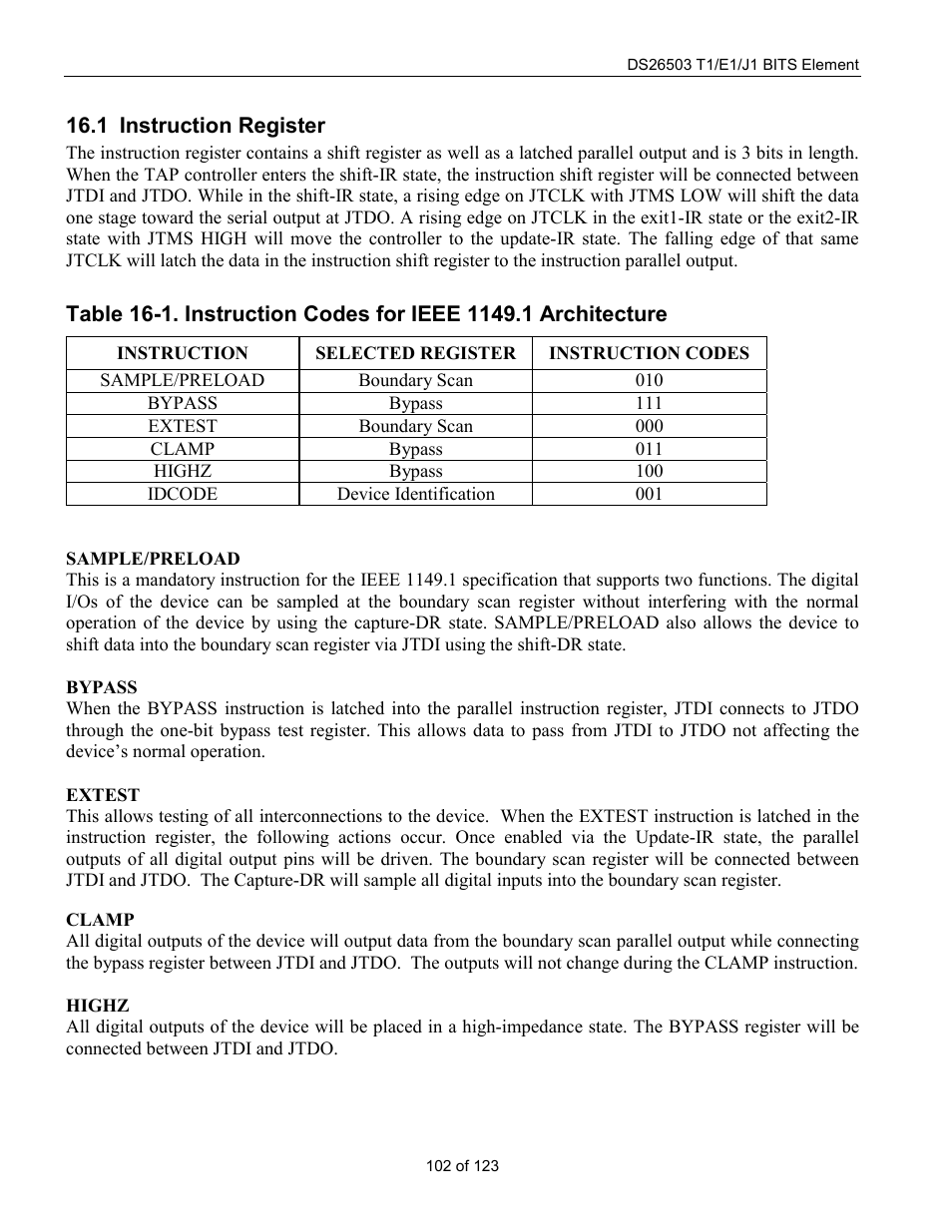 Instruction register, Nstruction, Egister | Rainbow Electronics DS26503 User Manual | Page 102 / 123
