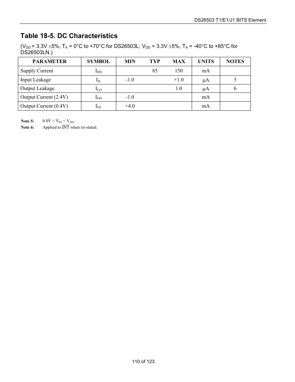 Table 18-5. dc characteristics | Rainbow Electronics DS26503 User Manual | Page 110 / 123