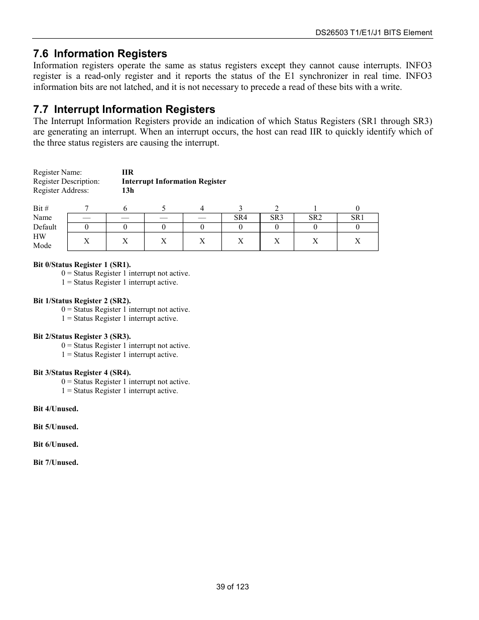 Information registers, Interrupt information registers, Nformation | Egisters, Nterrupt, 6 information registers, 7 interrupt information registers | Rainbow Electronics DS26503 User Manual | Page 39 / 123
