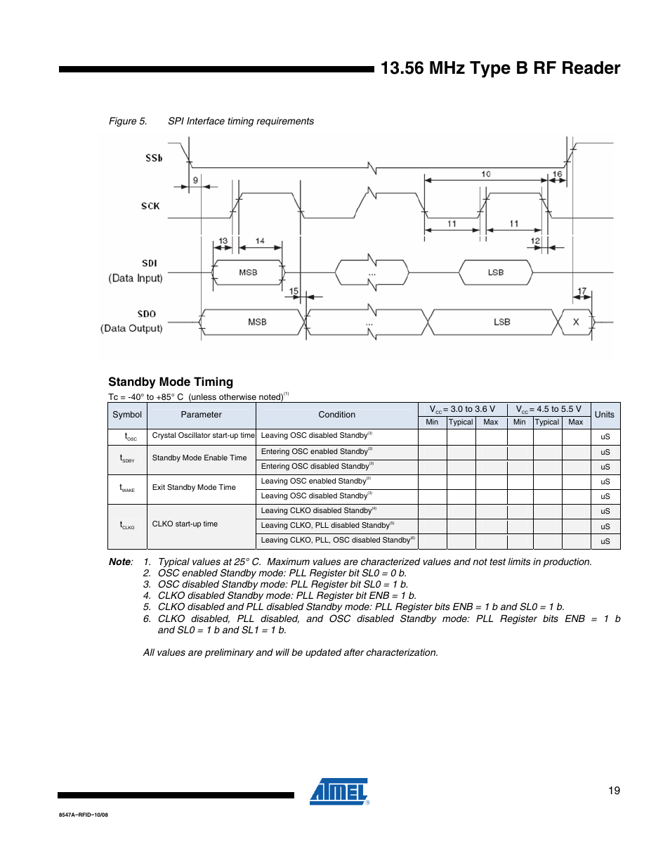 56 mhz type b rf reader, Standby mode timing | Rainbow Electronics AT88RF1354 User Manual | Page 19 / 50