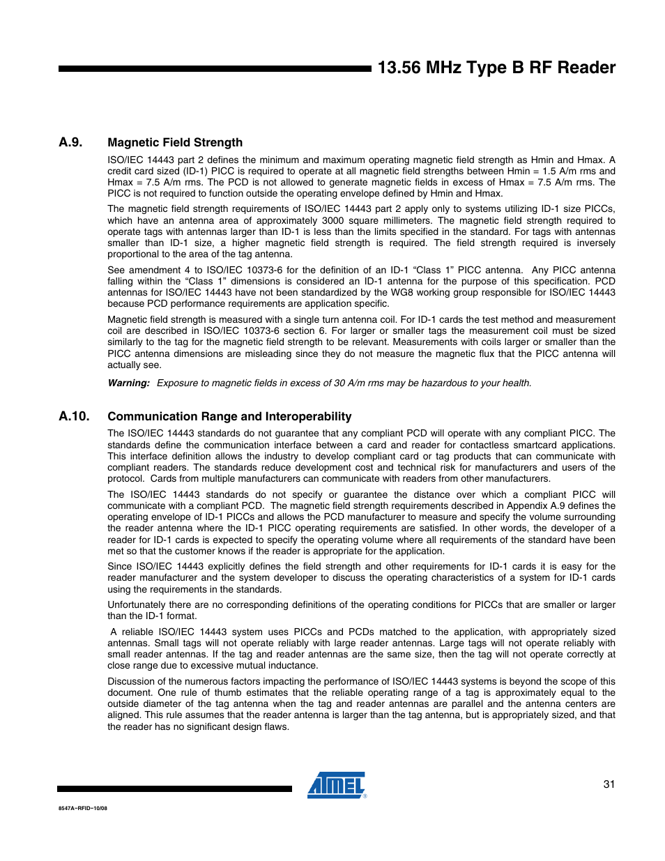 56 mhz type b rf reader | Rainbow Electronics AT88RF1354 User Manual | Page 31 / 50