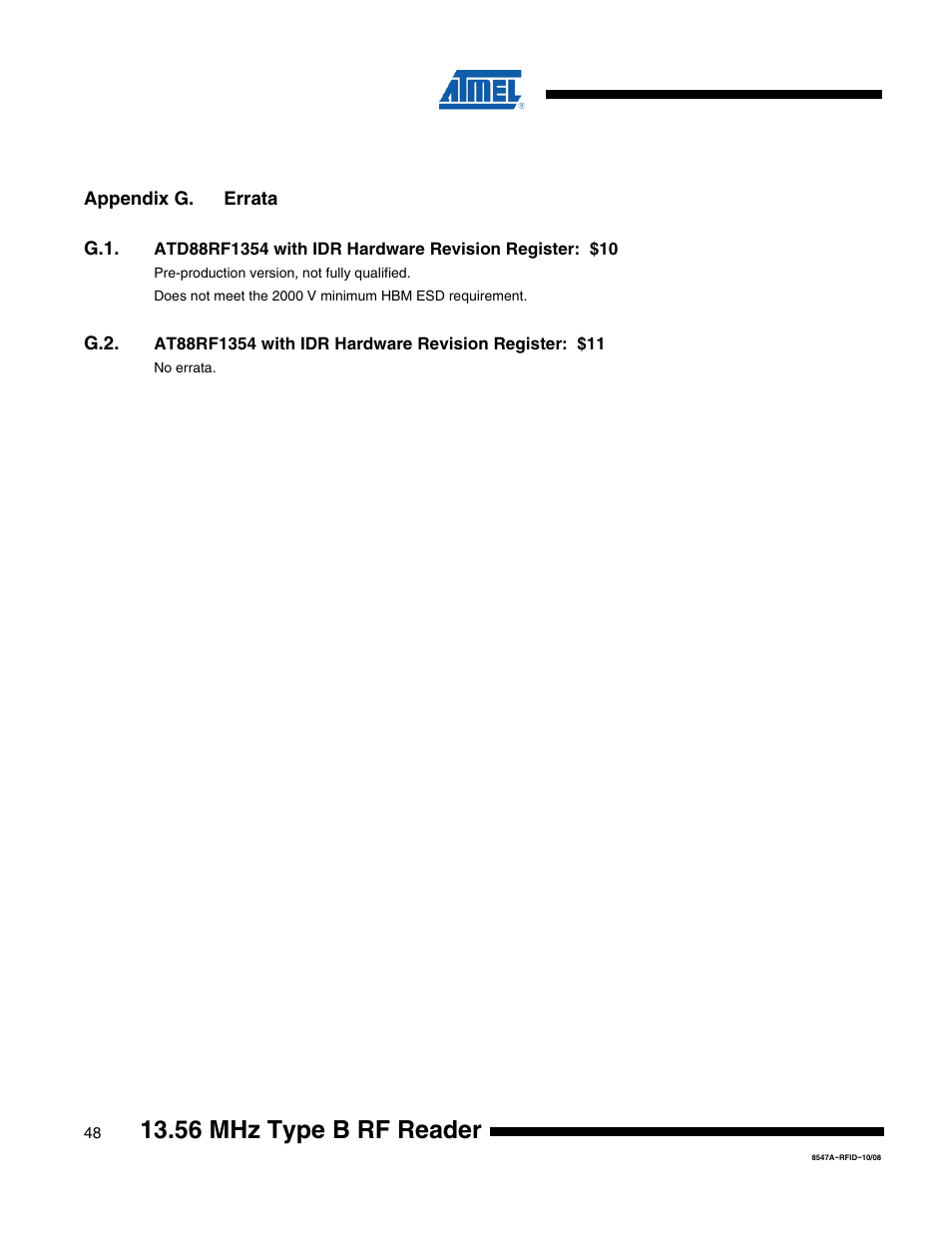 56 mhz type b rf reader | Rainbow Electronics AT88RF1354 User Manual | Page 48 / 50