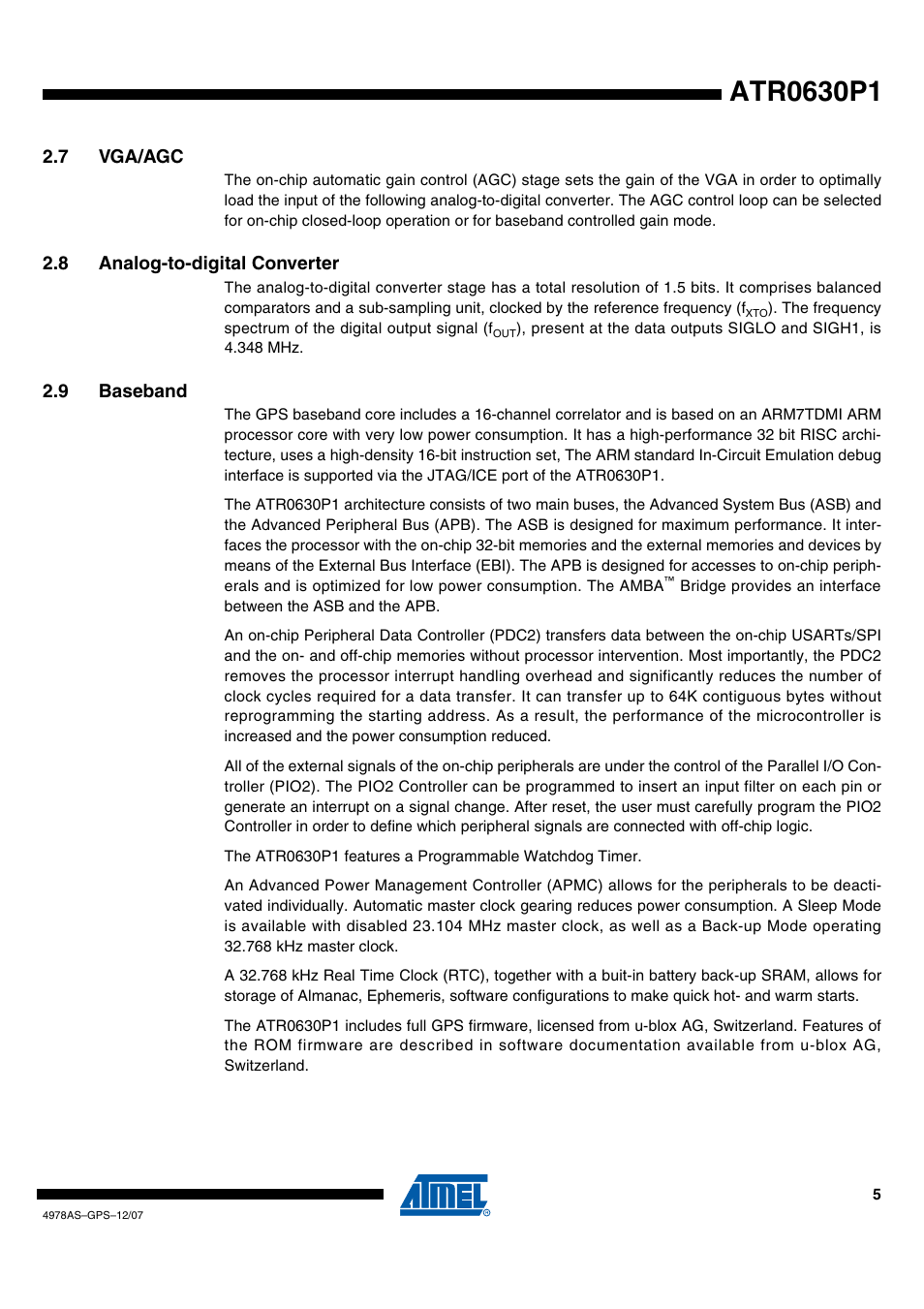 7 vga/agc, 8 analog-to-digital converter, 9 baseband | Rainbow Electronics ATR0630P1 User Manual | Page 5 / 14