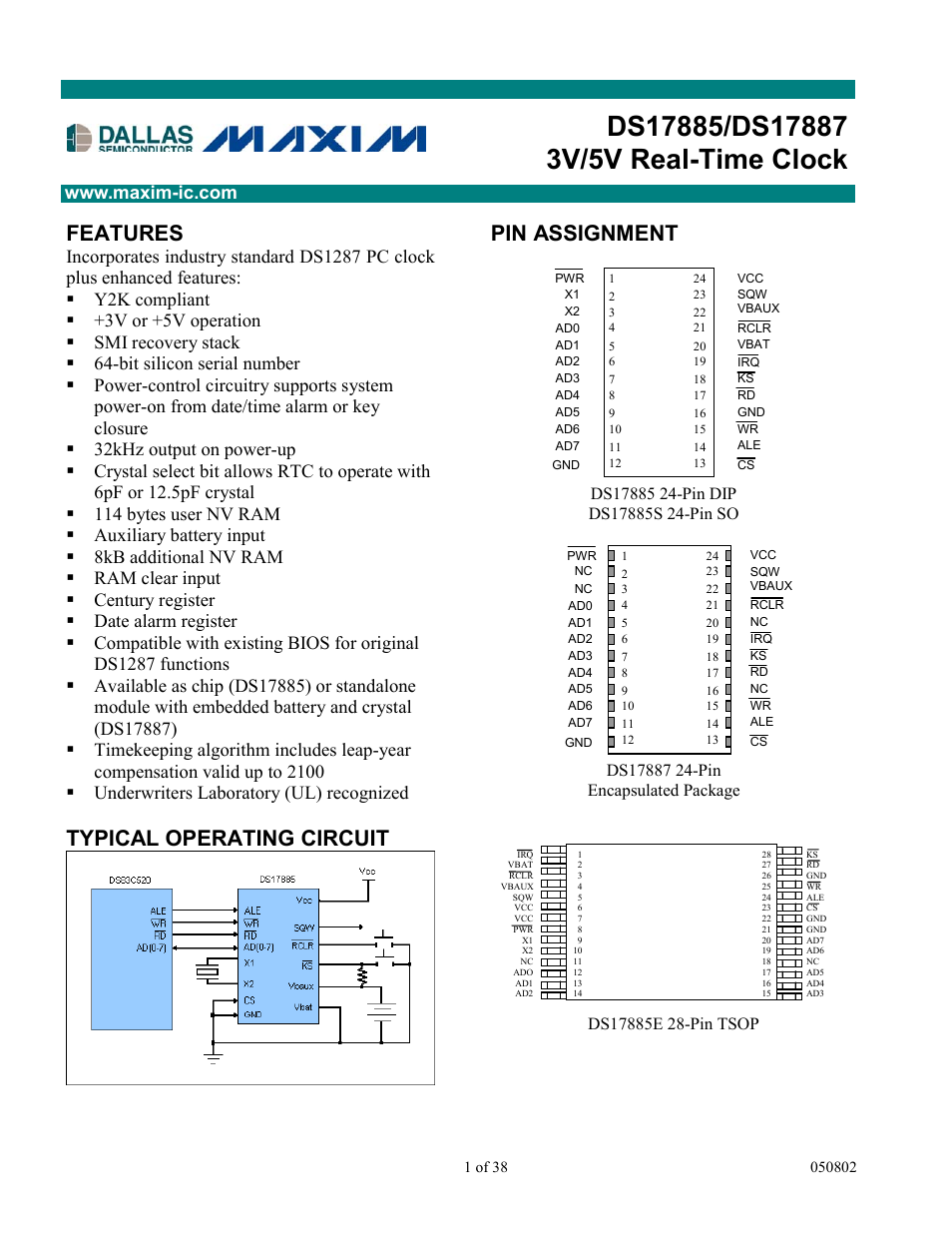 Rainbow Electronics DS17887 User Manual | 38 pages