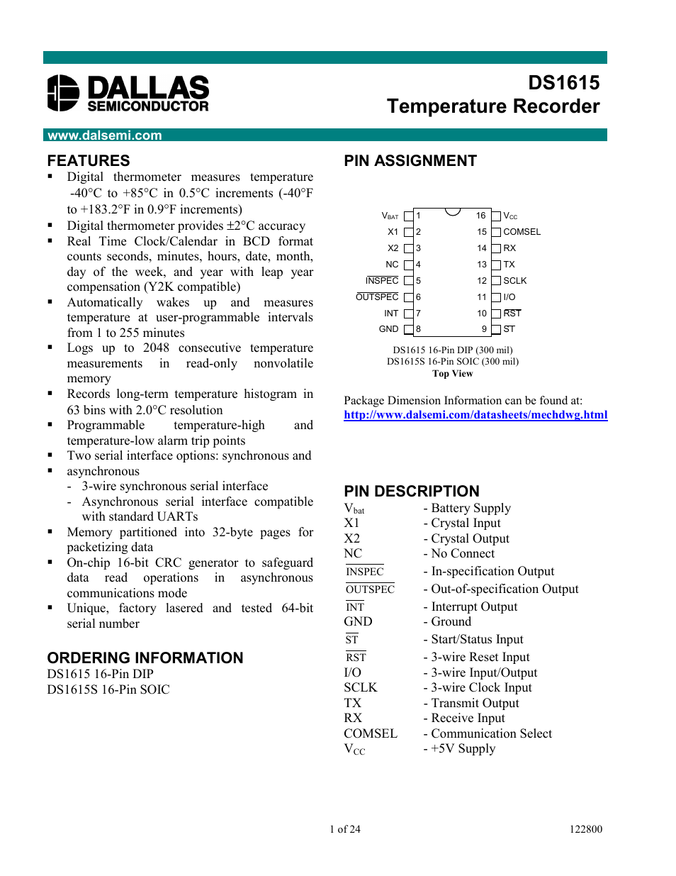 Rainbow Electronics DS1615 User Manual | 24 pages