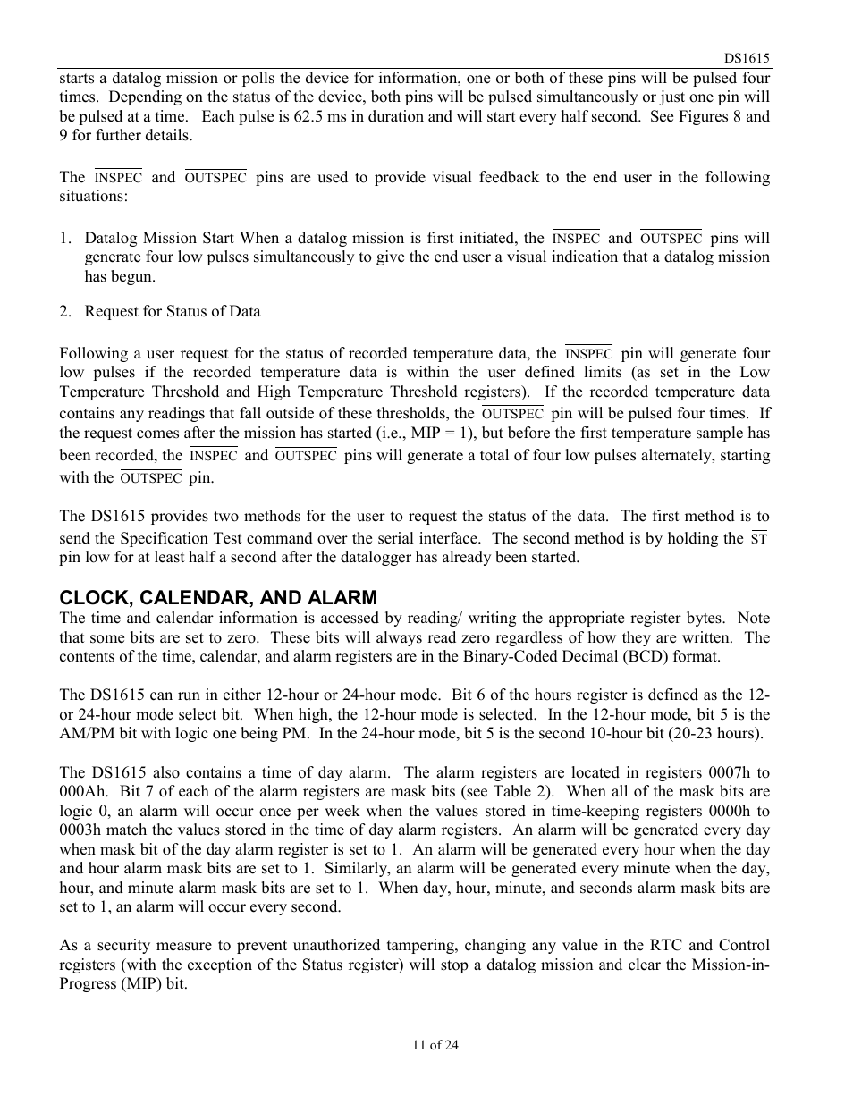 Clock, calendar, and alarm | Rainbow Electronics DS1615 User Manual | Page 11 / 24