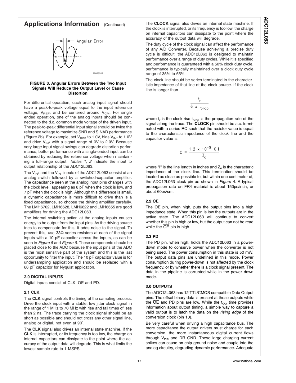 0 digital inputs, 1 clk, 2 oe | 3 pd, 0 outputs, Figure 3, Applications information | Rainbow Electronics ADC12L063 User Manual | Page 17 / 22