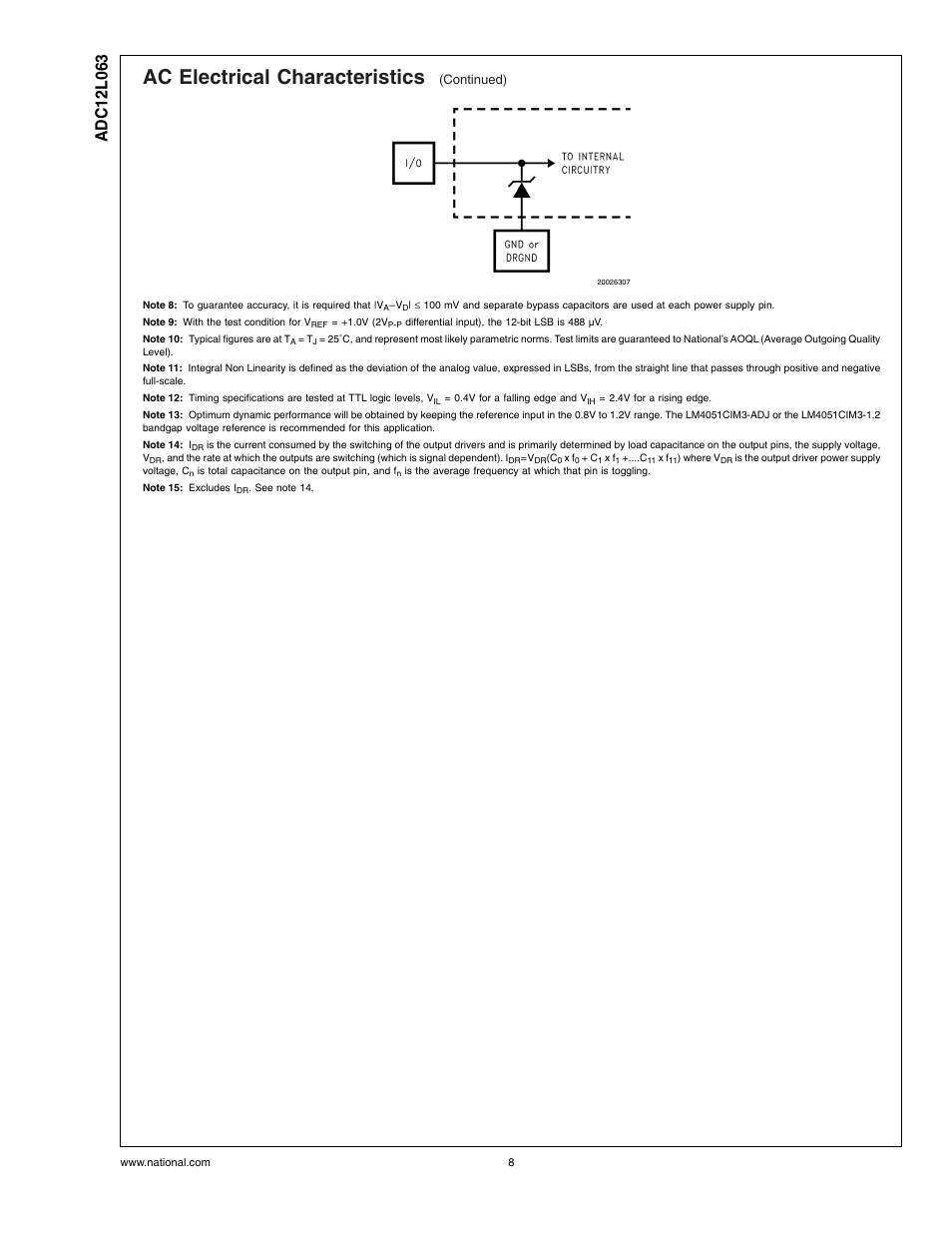 Note 10), Note 11), Note 13) | Note 14), Note 15), Ac electrical characteristics | Rainbow Electronics ADC12L063 User Manual | Page 8 / 22