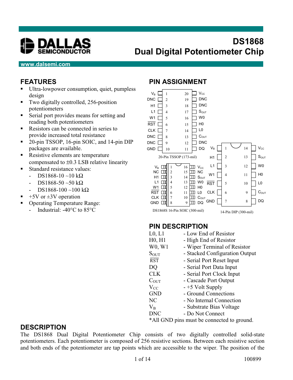 Rainbow Electronics DS1868 User Manual | 14 pages