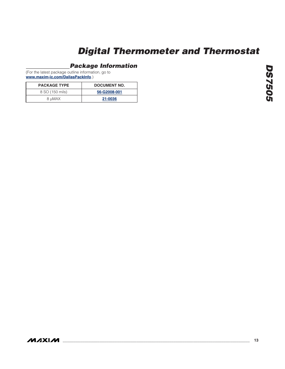 Ds7505 digital thermometer and thermostat | Rainbow Electronics DS7505 User Manual | Page 13 / 14