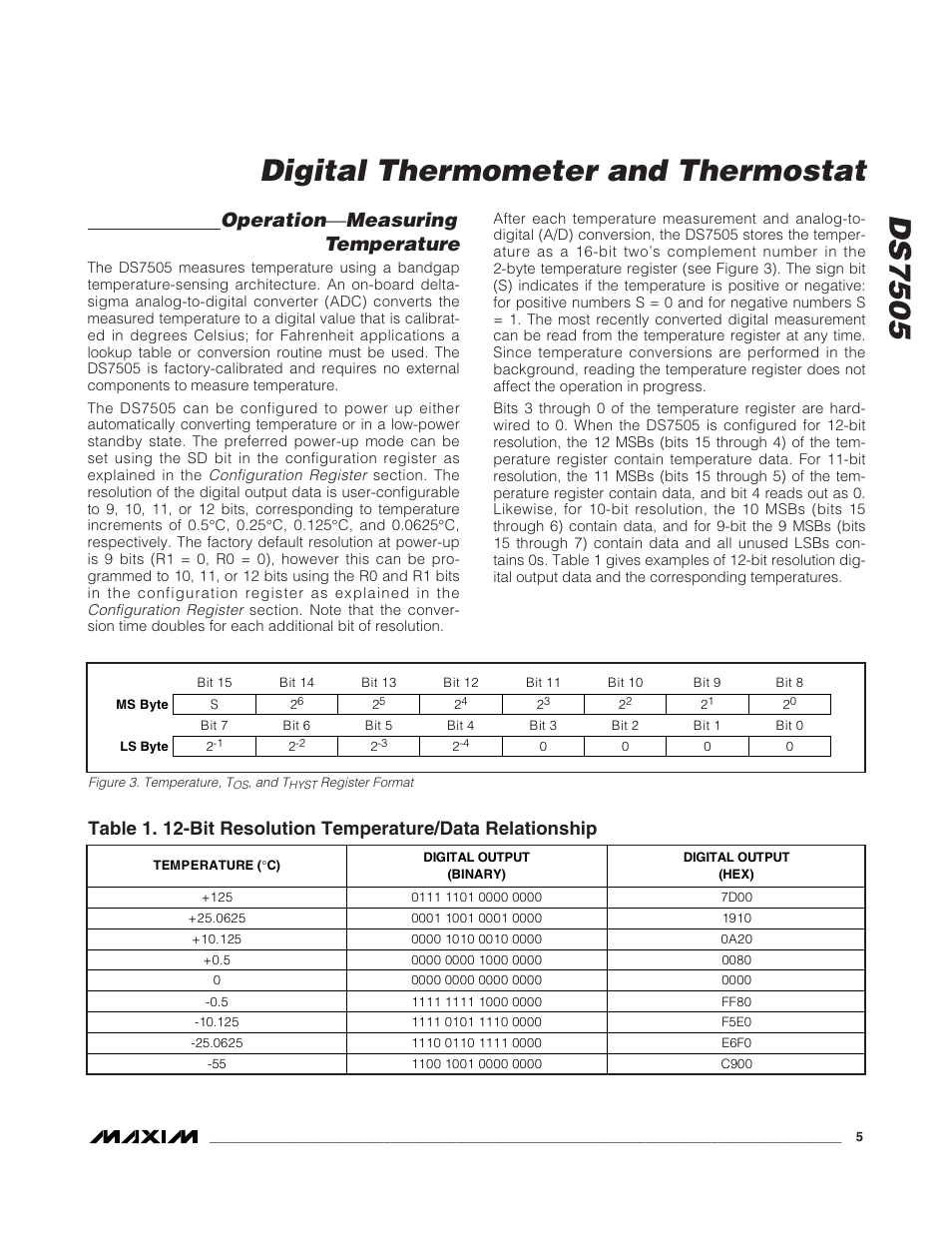 Ds7505 digital thermometer and thermostat, Operation ⎯ measuring temperature | Rainbow Electronics DS7505 User Manual | Page 5 / 14