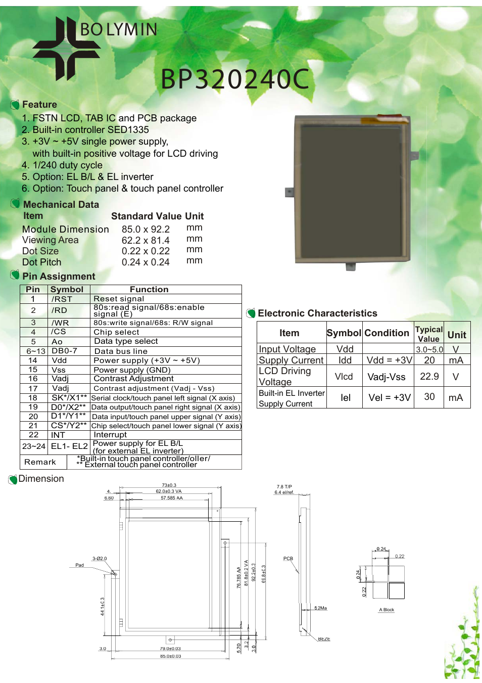 Rainbow Electronics BP320240C User Manual | 1 page