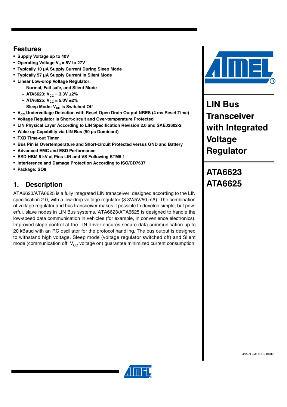 Rainbow Electronics ATA6625 User Manual | 22 pages