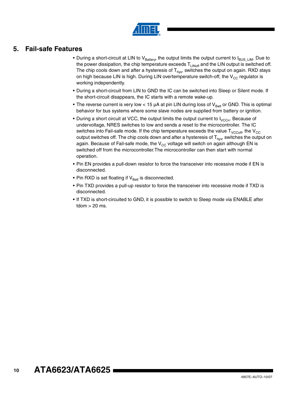 Fail-safe features | Rainbow Electronics ATA6625 User Manual | Page 10 / 22