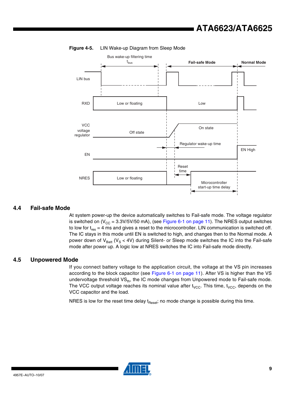 4 fail-safe mode, 5 unpowered mode | Rainbow Electronics ATA6625 User Manual | Page 9 / 22