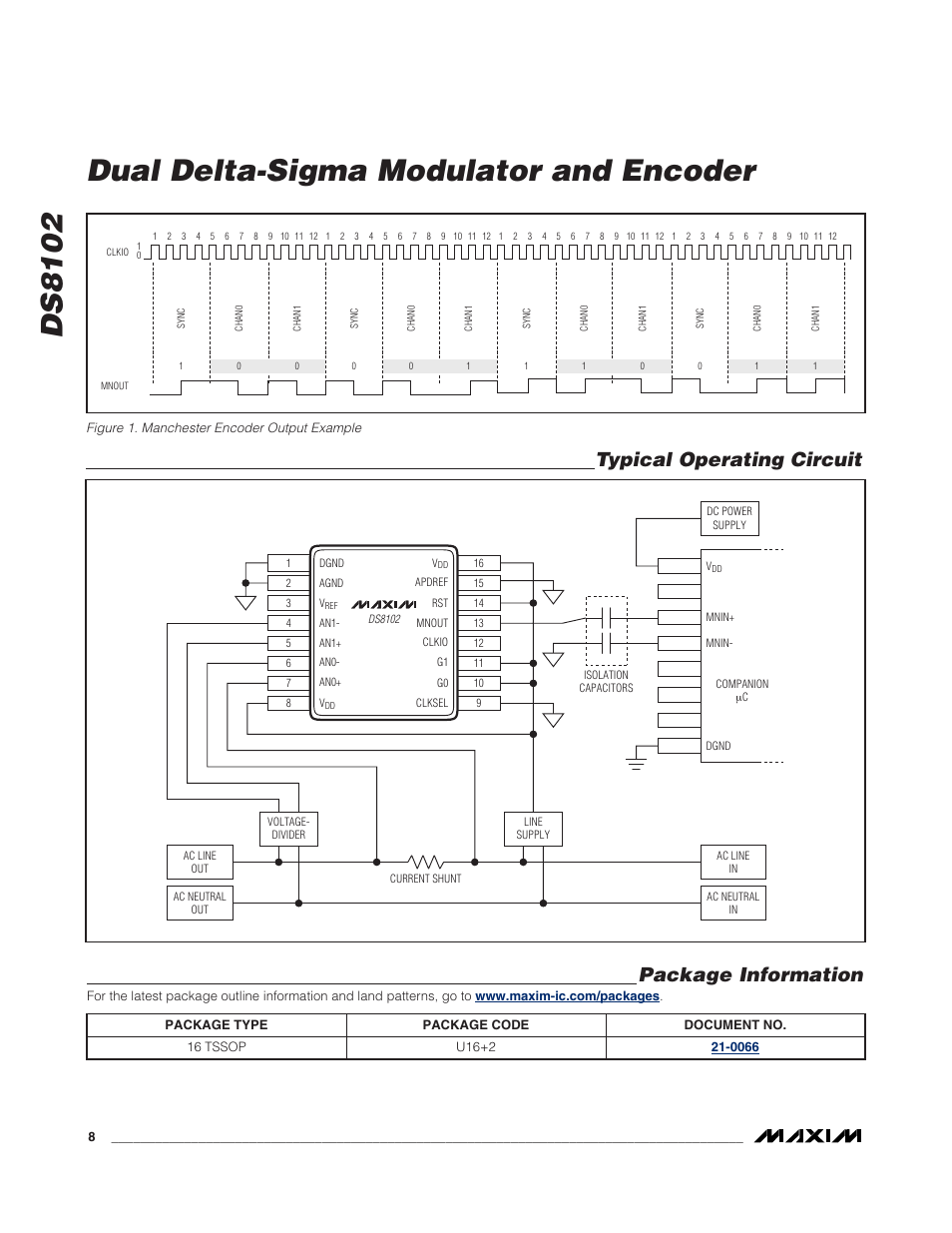 Ds8102 dual delta-sigma modulator and encoder, Typical operating circuit, Package information | Rainbow Electronics DS8102 User Manual | Page 8 / 9