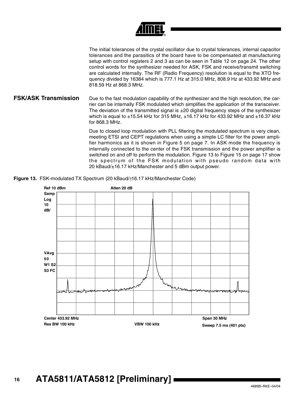 Fsk/ask transmission | Rainbow Electronics ATA5812 User Manual | Page 16 / 90