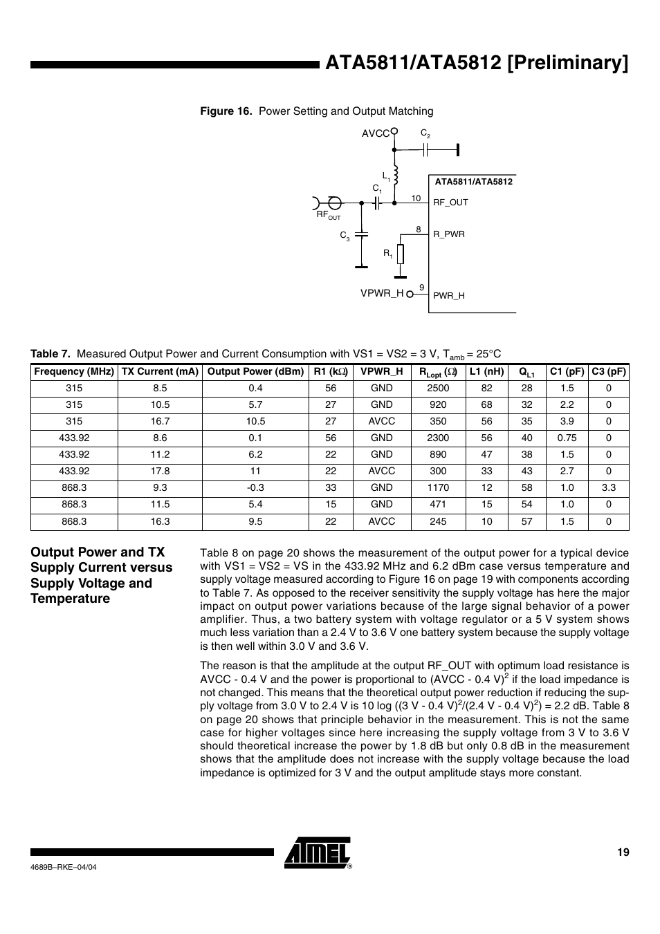 Rainbow Electronics ATA5812 User Manual | Page 19 / 90