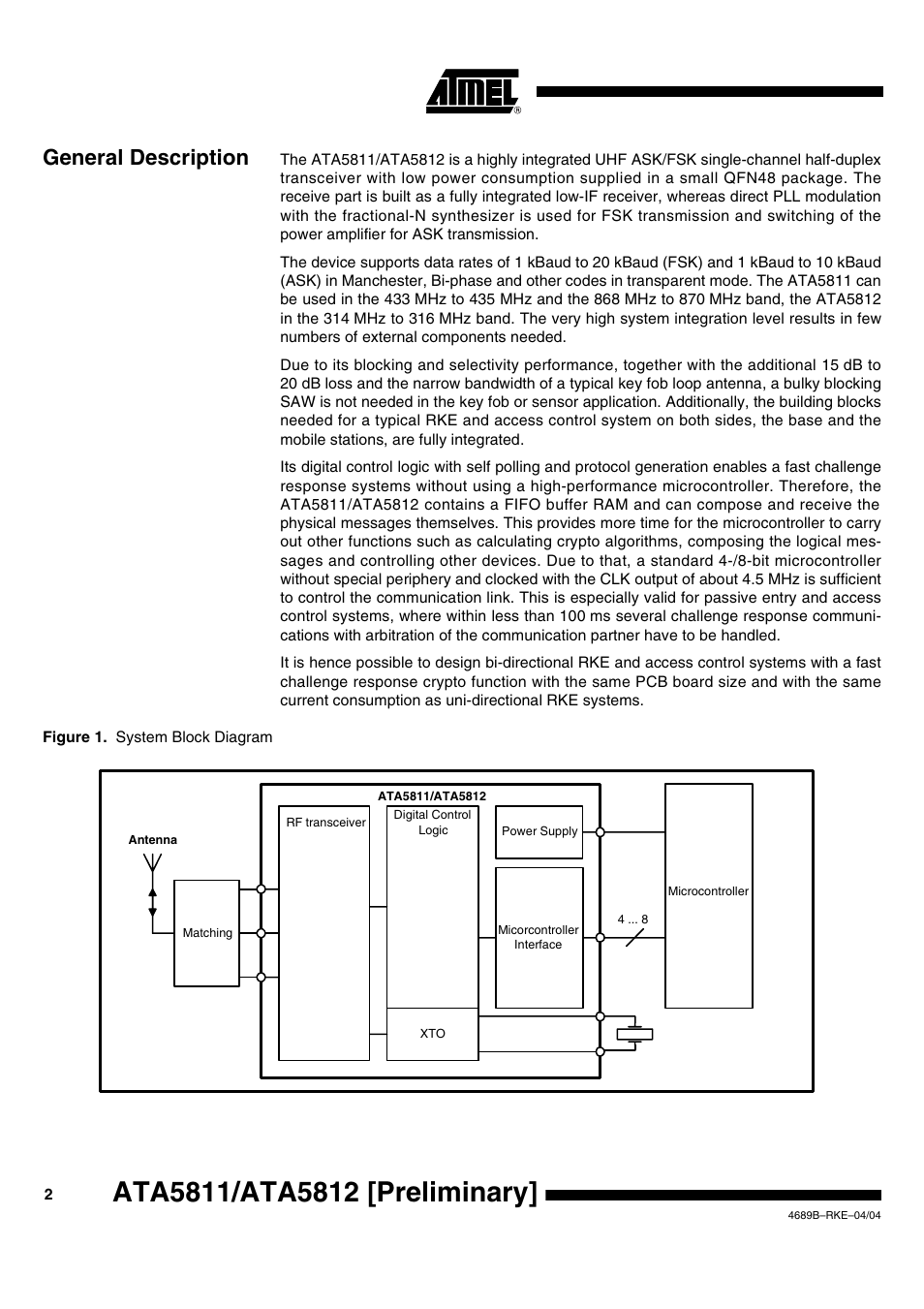 General description | Rainbow Electronics ATA5812 User Manual | Page 2 / 90