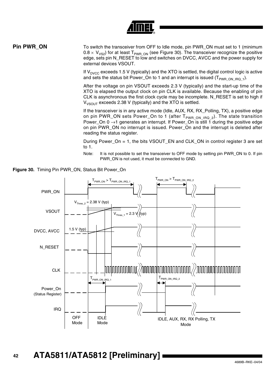 Pin pwr_on | Rainbow Electronics ATA5812 User Manual | Page 42 / 90